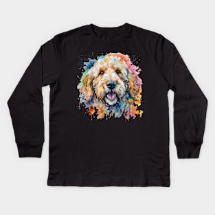 Goldendoodle Bright Watercolor Painting Kids Long Sleeve T-Shirt